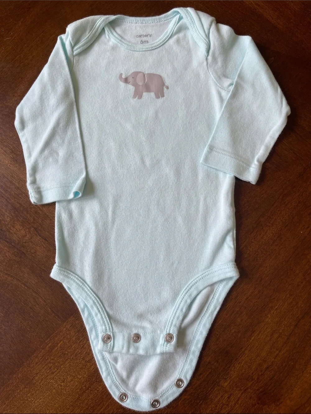 Carter's Pale Blue Long-Sleeve Elephant Bodysuit